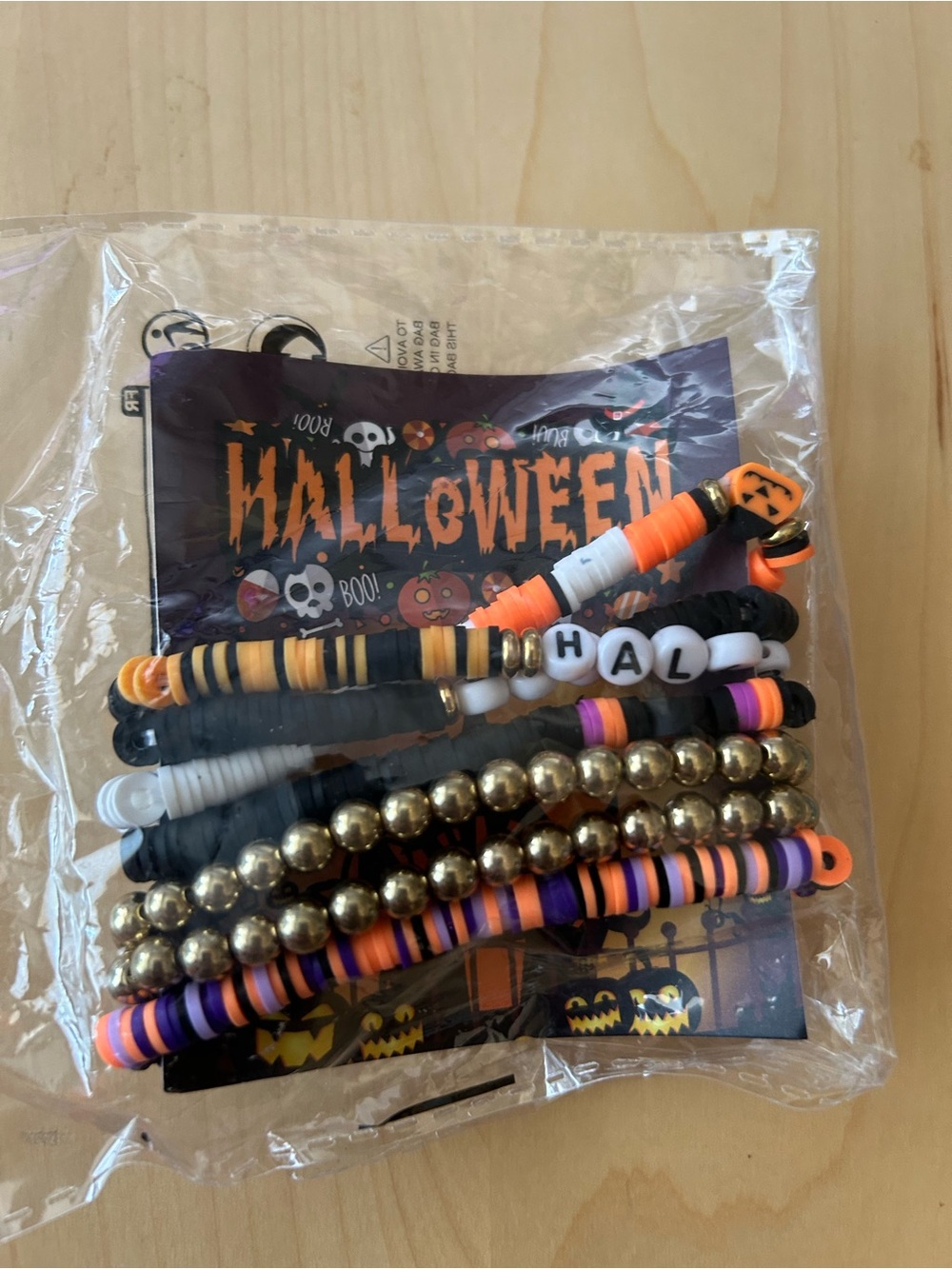 NWT Festive Halloween Stretch Bracelet Set - Orange, Black, Purple, Gold